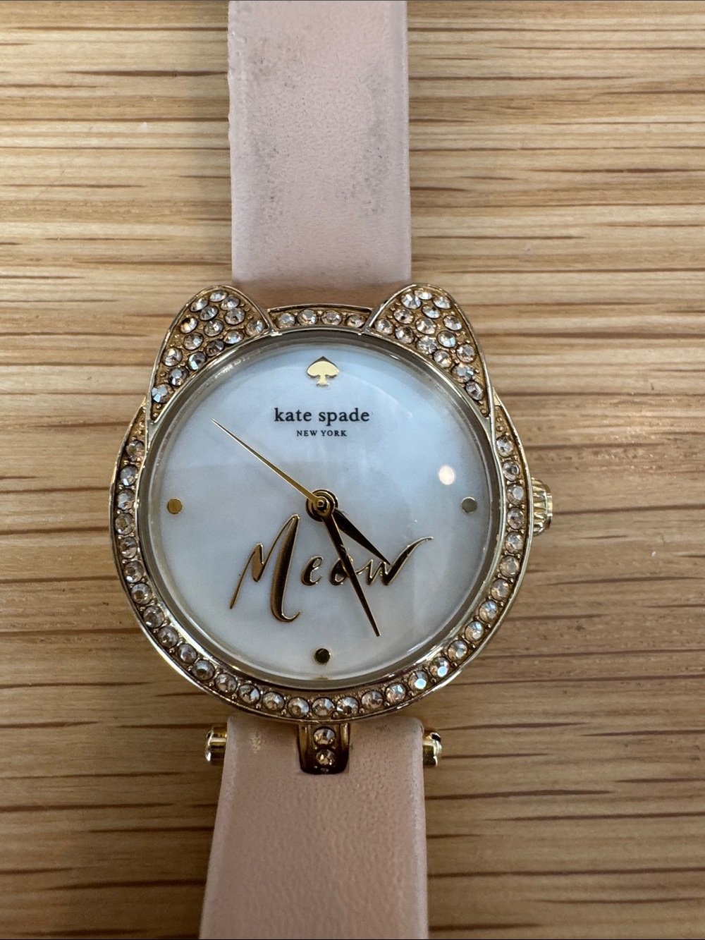 kate spade Gold-Tone Pave Cat Ear Watch with Blush Strap